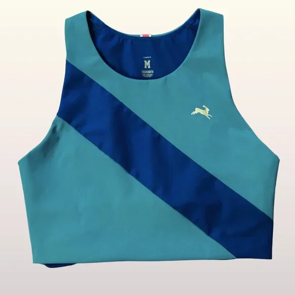Tracksmith Bell Lap Crop Top size Medium Everglade Green Navy Sash Rabbit Logo - Picture 3 of 7